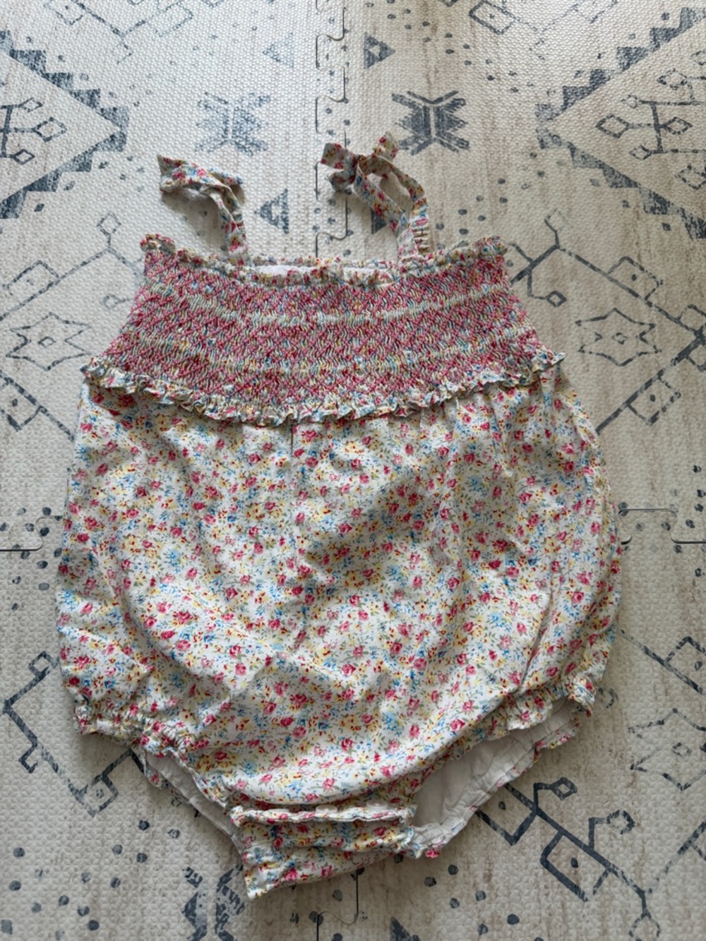 Rachel Riley White Baby Romper with Pink & Blue Floral Trim